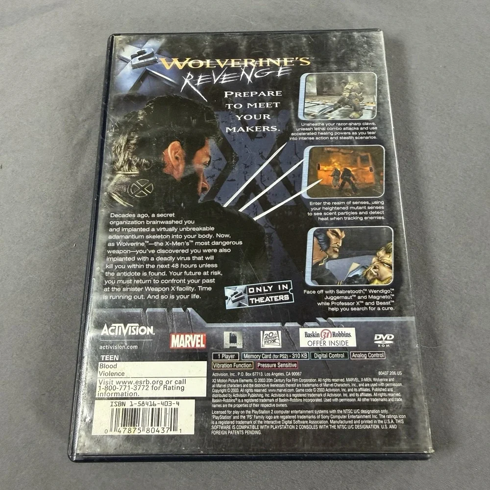 X2: Wolverine's Revenge (Sony PlayStation 2, 2003) No Manual TESTED